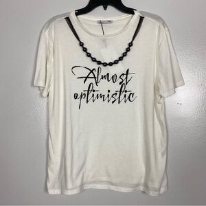 Zara “Almost Optimistic” tee with faux netted pearls
